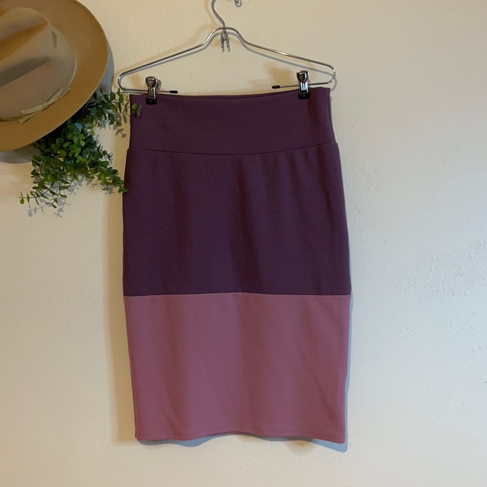LuLaRoe-Cassie-Colorblock Pencil Skirt-Size Medium Plum Lavender